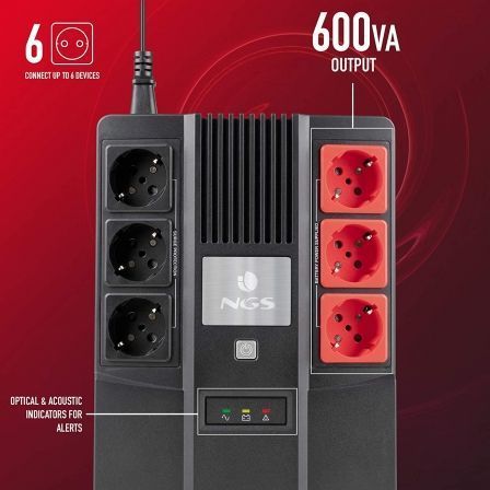 NGS SAI Fortress Bunker FORTRESSBUNKER - Sistema de Alimentación Ininterrumpida, 600VA/360W, 6 Salidas Schuko (3 con Batería), Protección sobretensión y corte NGS SAI Fortress Bunker FORTRESSBUNKER - Sistema de Alimentación Ininterrumpida, 600VA/360W, 6 Salidas Schuko (3 con Batería), Protección sobretensión y corte
